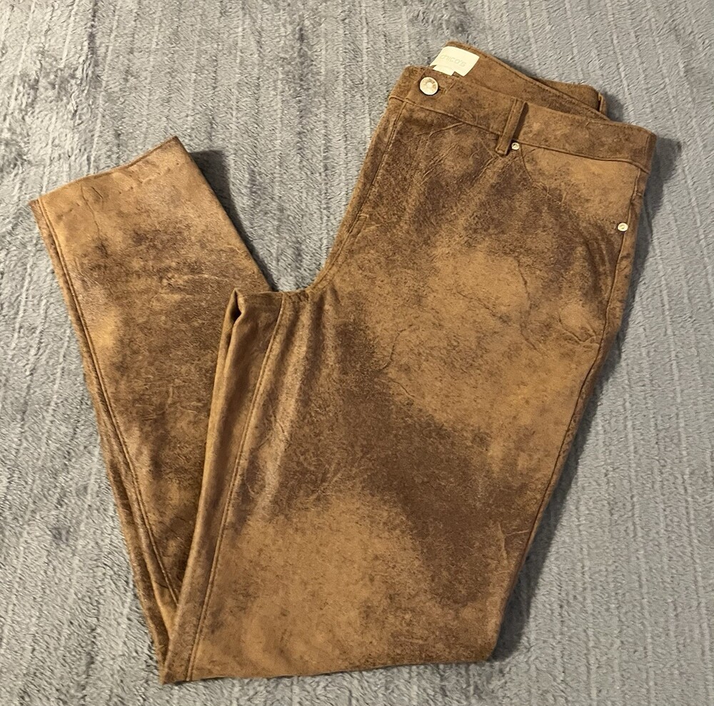 Chicos Pants Brown Faux Suede Leather Pants Cowgirl Country Festival Western 1.5